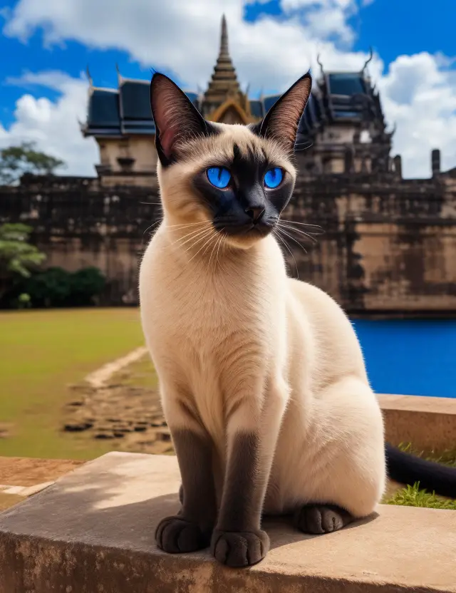 Image author Katerina Gasset created using ai for siamese cats in ancient Thailand 
