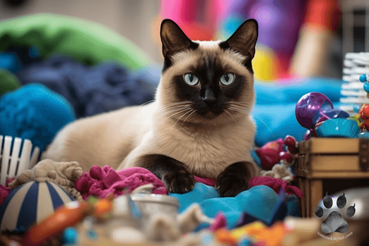 Siamese cat with dark color points looking at the camera