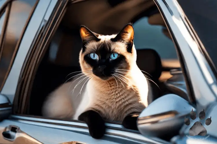 Siamese cat travelling on a car...