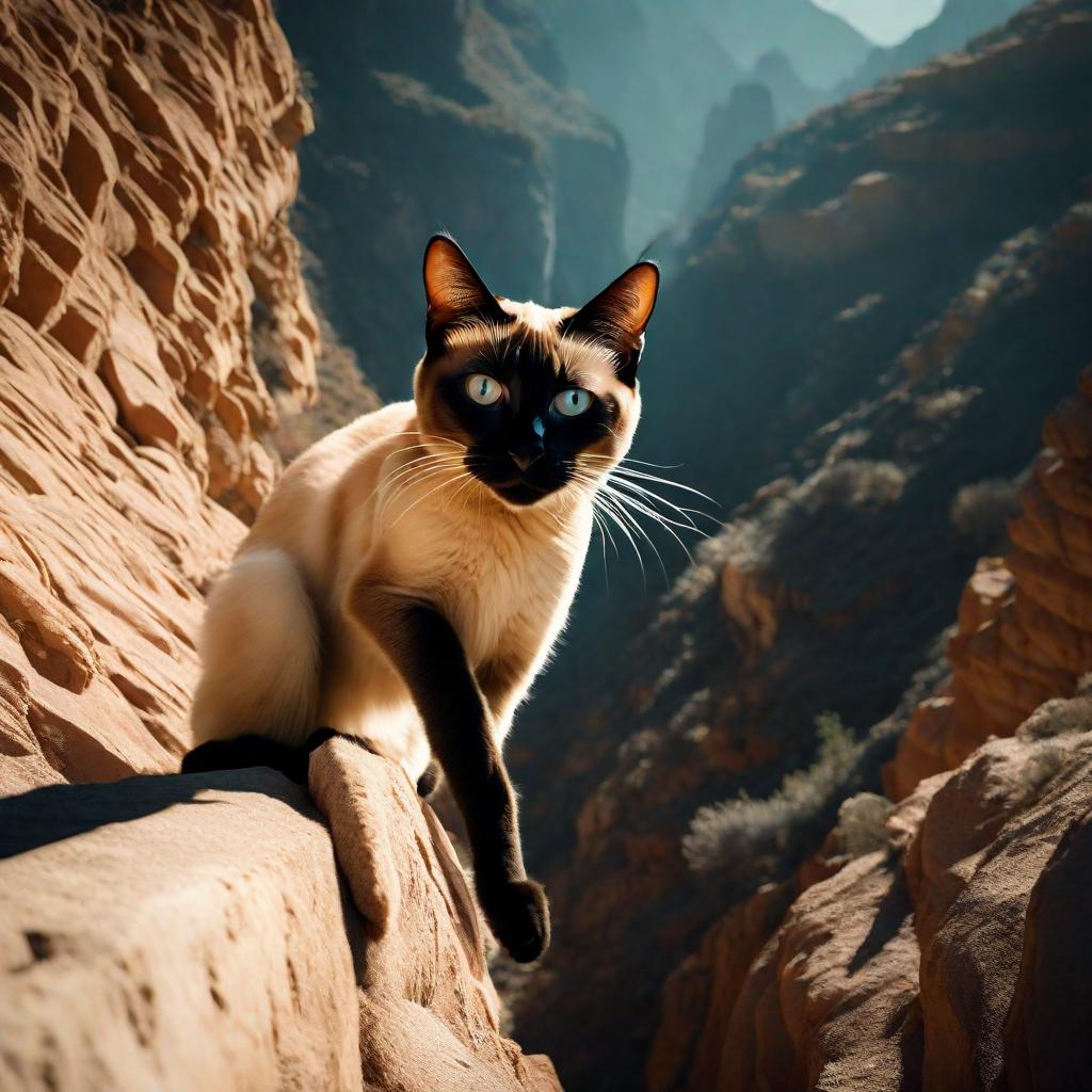 Photo of a Siamese cat on top of a mountain by Katerina Gasset, owner and author of the Siamese cat website...
