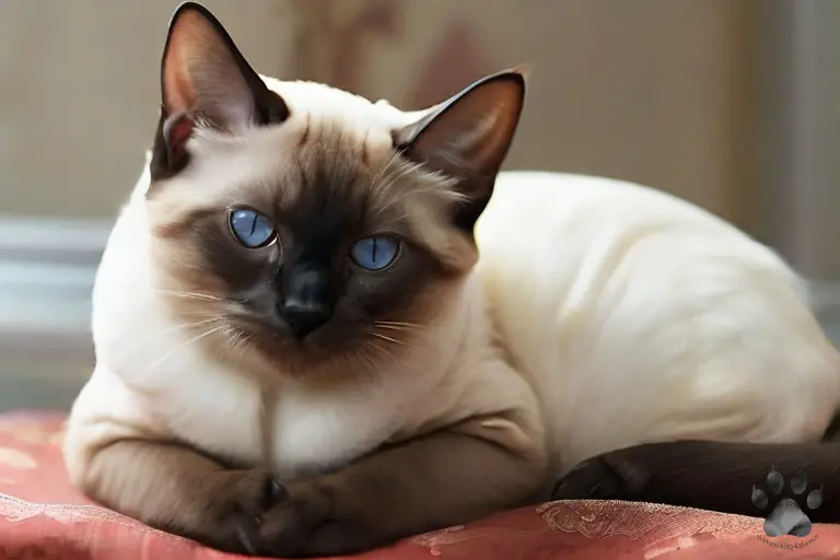 Photo of a femaile Siamese cat with signs of pregnancy...