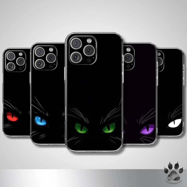 This black cat phone case with piercing blue eyes captures the eerie essence of Halloween night. Perfect for fans of spooky season, gothic aesthetics, and witchy vibes, this design adds mystery and bold contrast to any iPhone or Galaxy device.